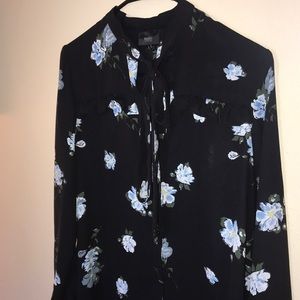 Black and blue floral button down top